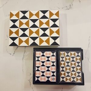 JONATHAN ADLER PLAYING CARDS 2 DECK SET BOWTIE GOLDEN LACQUERED BOX TRINKET